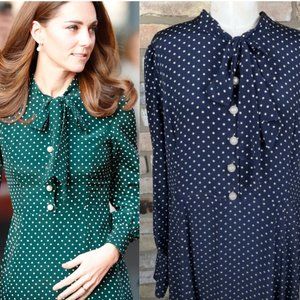 LK BENNETT navy white polka dot silk Mortimer dress in Sloane Blue